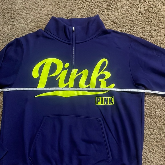 Pink Victoria Secret navy sweatshirt with Neon PINK across center front Sz XS - Picture 7 of 10